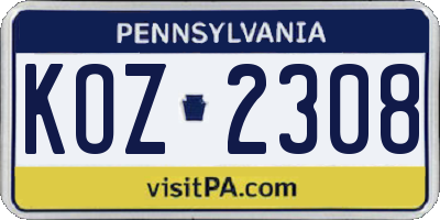 PA license plate KOZ2308