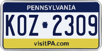 PA license plate KOZ2309