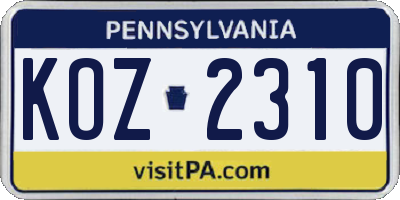 PA license plate KOZ2310
