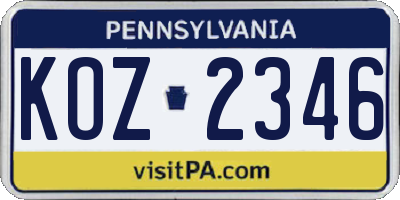 PA license plate KOZ2346