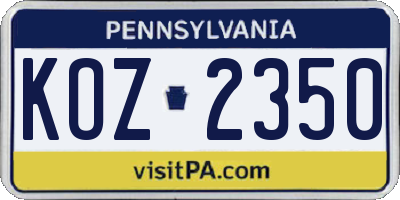 PA license plate KOZ2350