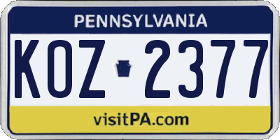 PA license plate KOZ2377