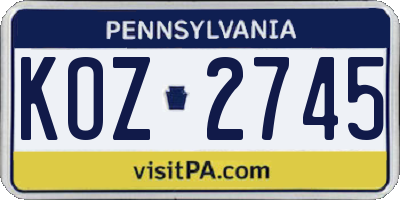 PA license plate KOZ2745