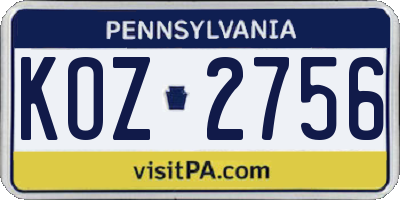 PA license plate KOZ2756