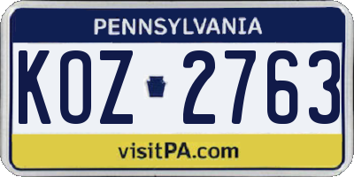 PA license plate KOZ2763