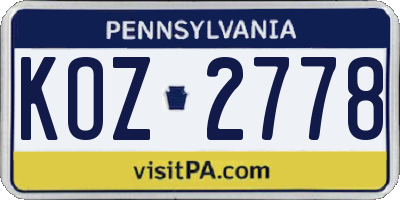 PA license plate KOZ2778