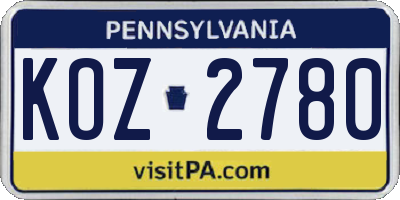 PA license plate KOZ2780
