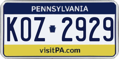 PA license plate KOZ2929