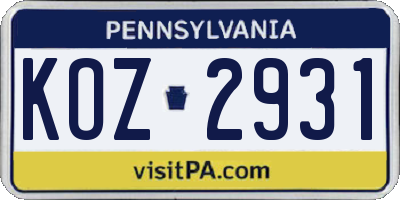 PA license plate KOZ2931