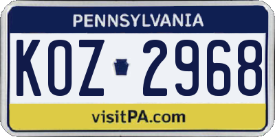 PA license plate KOZ2968
