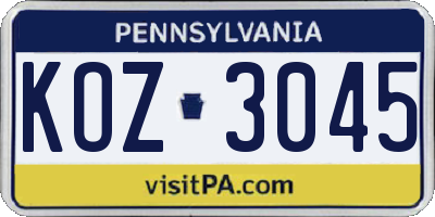 PA license plate KOZ3045