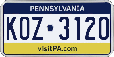 PA license plate KOZ3120