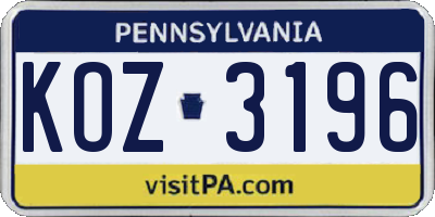 PA license plate KOZ3196