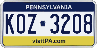 PA license plate KOZ3208