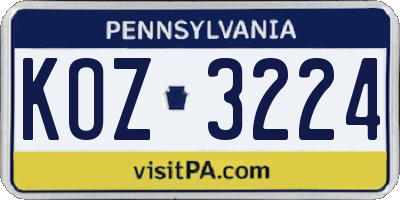 PA license plate KOZ3224