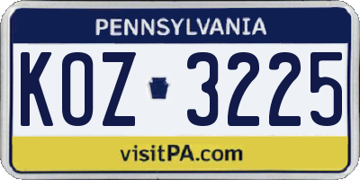 PA license plate KOZ3225