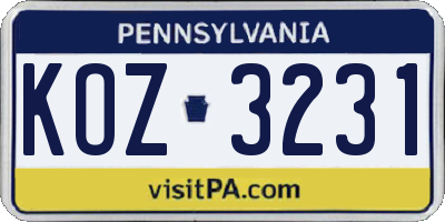 PA license plate KOZ3231