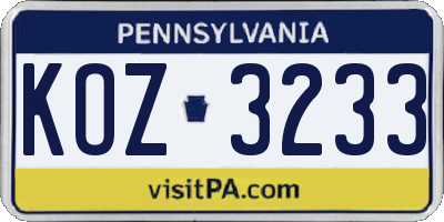 PA license plate KOZ3233