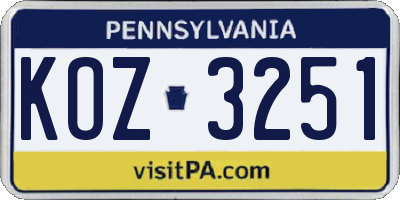 PA license plate KOZ3251