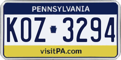 PA license plate KOZ3294