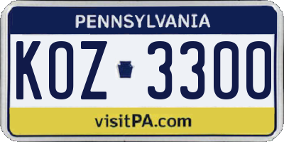 PA license plate KOZ3300