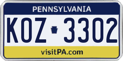 PA license plate KOZ3302