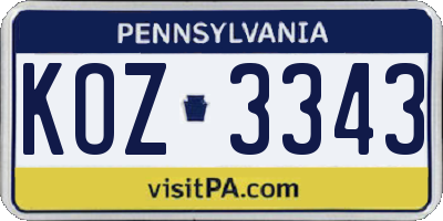 PA license plate KOZ3343