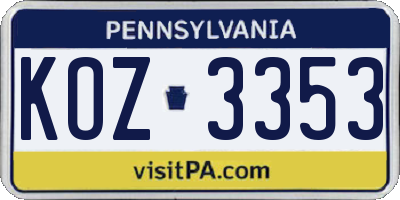PA license plate KOZ3353