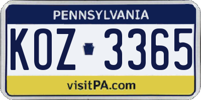 PA license plate KOZ3365