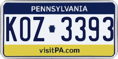 PA license plate KOZ3393