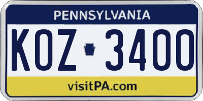 PA license plate KOZ3400
