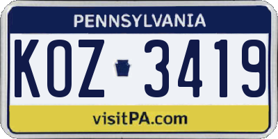 PA license plate KOZ3419