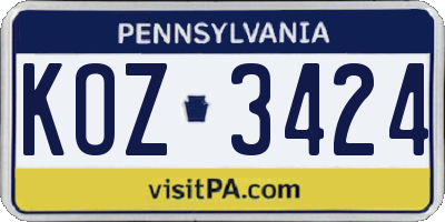 PA license plate KOZ3424