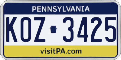 PA license plate KOZ3425