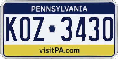 PA license plate KOZ3430