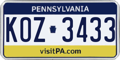 PA license plate KOZ3433