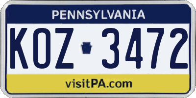 PA license plate KOZ3472