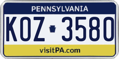 PA license plate KOZ3580