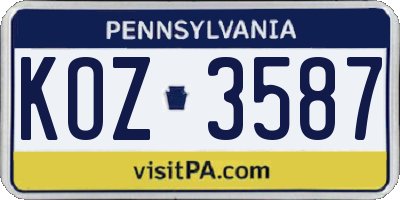 PA license plate KOZ3587