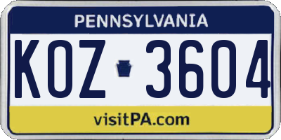 PA license plate KOZ3604