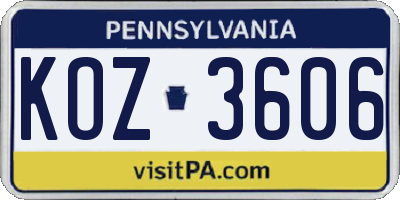 PA license plate KOZ3606