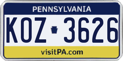 PA license plate KOZ3626