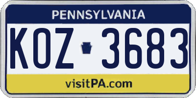 PA license plate KOZ3683