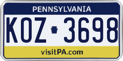 PA license plate KOZ3698