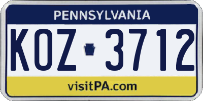PA license plate KOZ3712