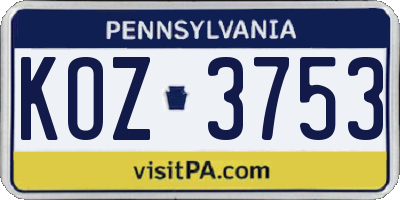PA license plate KOZ3753