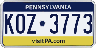 PA license plate KOZ3773