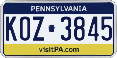PA license plate KOZ3845