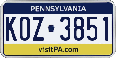 PA license plate KOZ3851