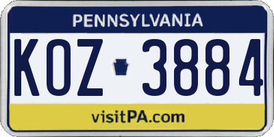 PA license plate KOZ3884